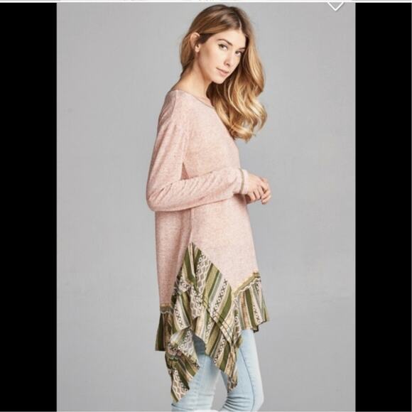 NWT Boho tribal shark bite hem pink top ruffle bottom lagenlook - Picture 3 of 8